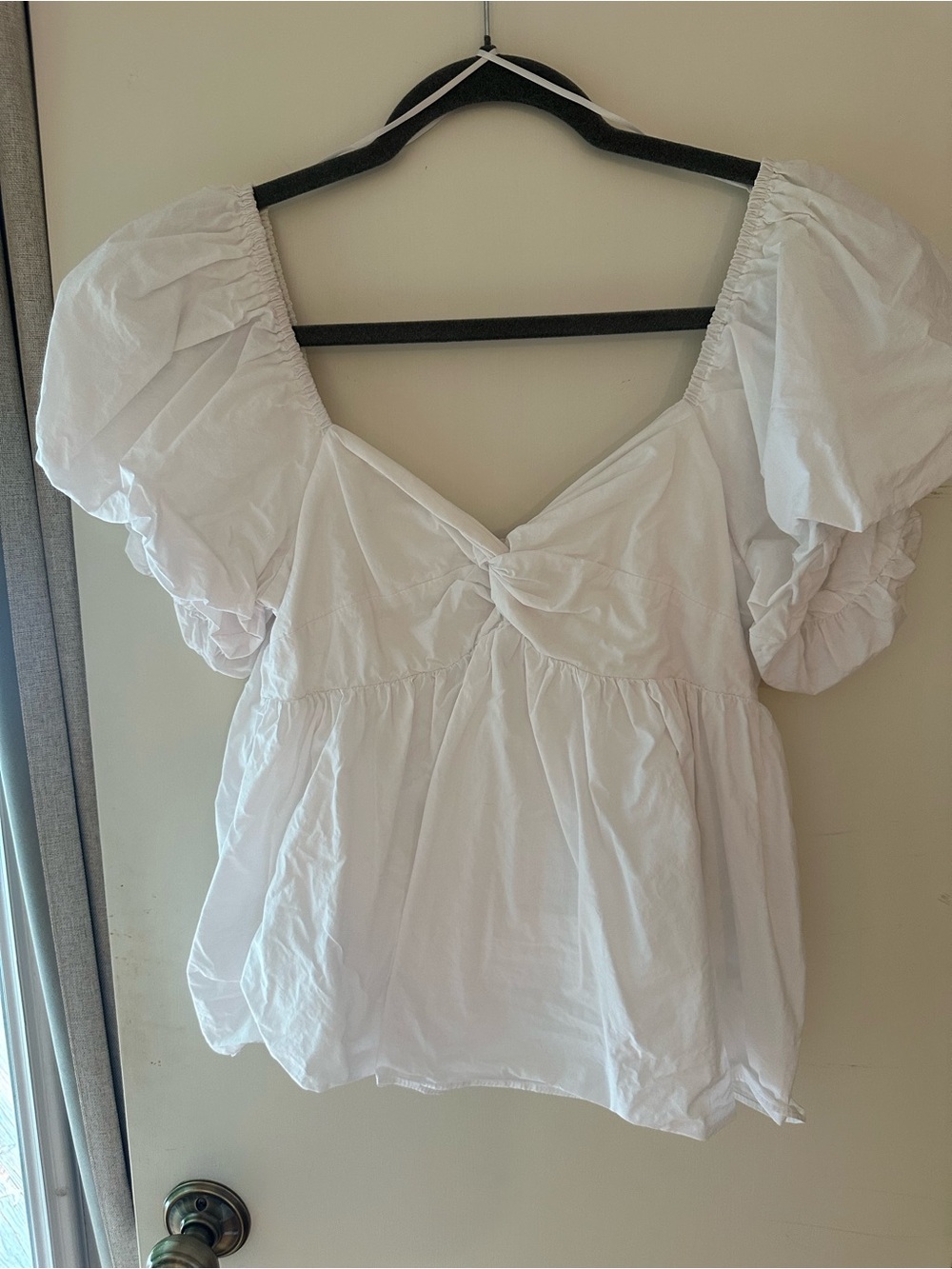English Factory White Puff-Sleeve Knot Front Blouse